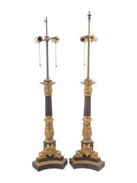 A Pair of Louis Philippe Gilt and Patinated Bronze Candelabra Mounted as Lamps