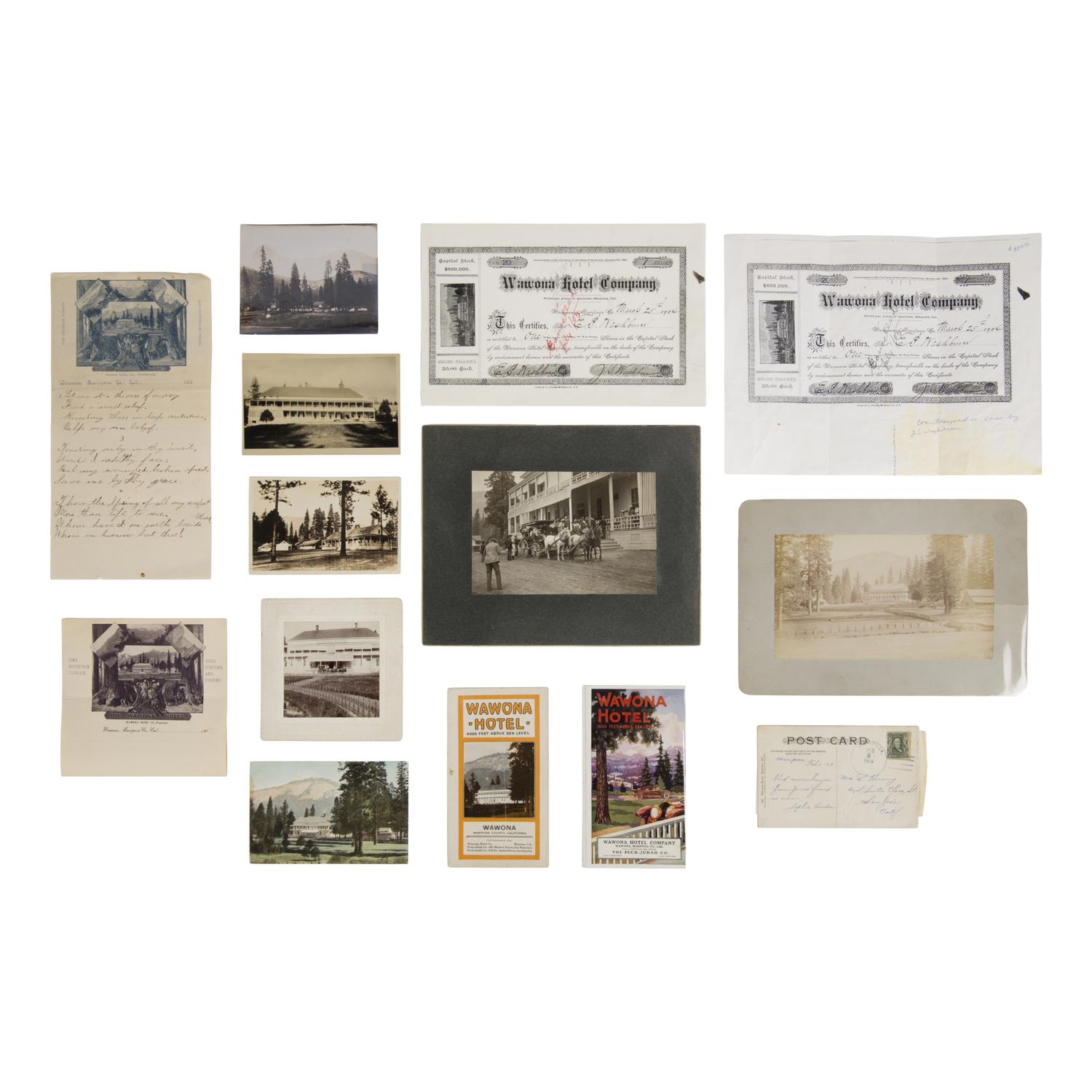 [Yosemite]. A small archive of items related to the Wawona Hotel, including: