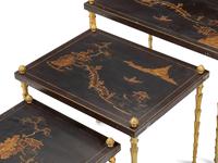 A Set of Three Gilt Metal and Chinese Lacquer Nesting Tables in the Style of Maison Baguès