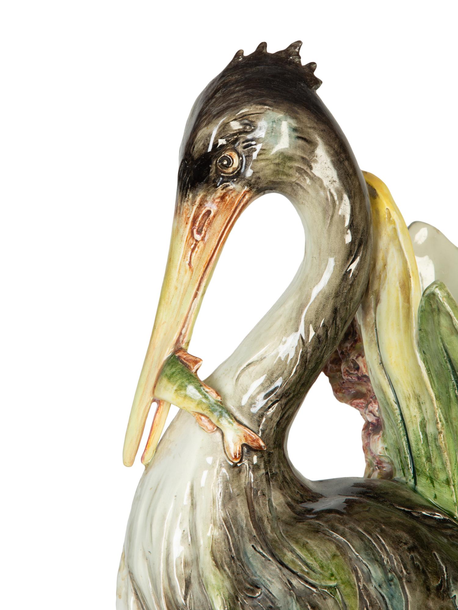 A Continental Majolica Pelican Umbrella Stand in the Manner of Joseph Holdcroft — 19th Century