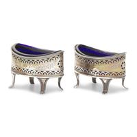 A Pair of George III Engraved and Pierced Silver Lozenge-Form Salt Cellars