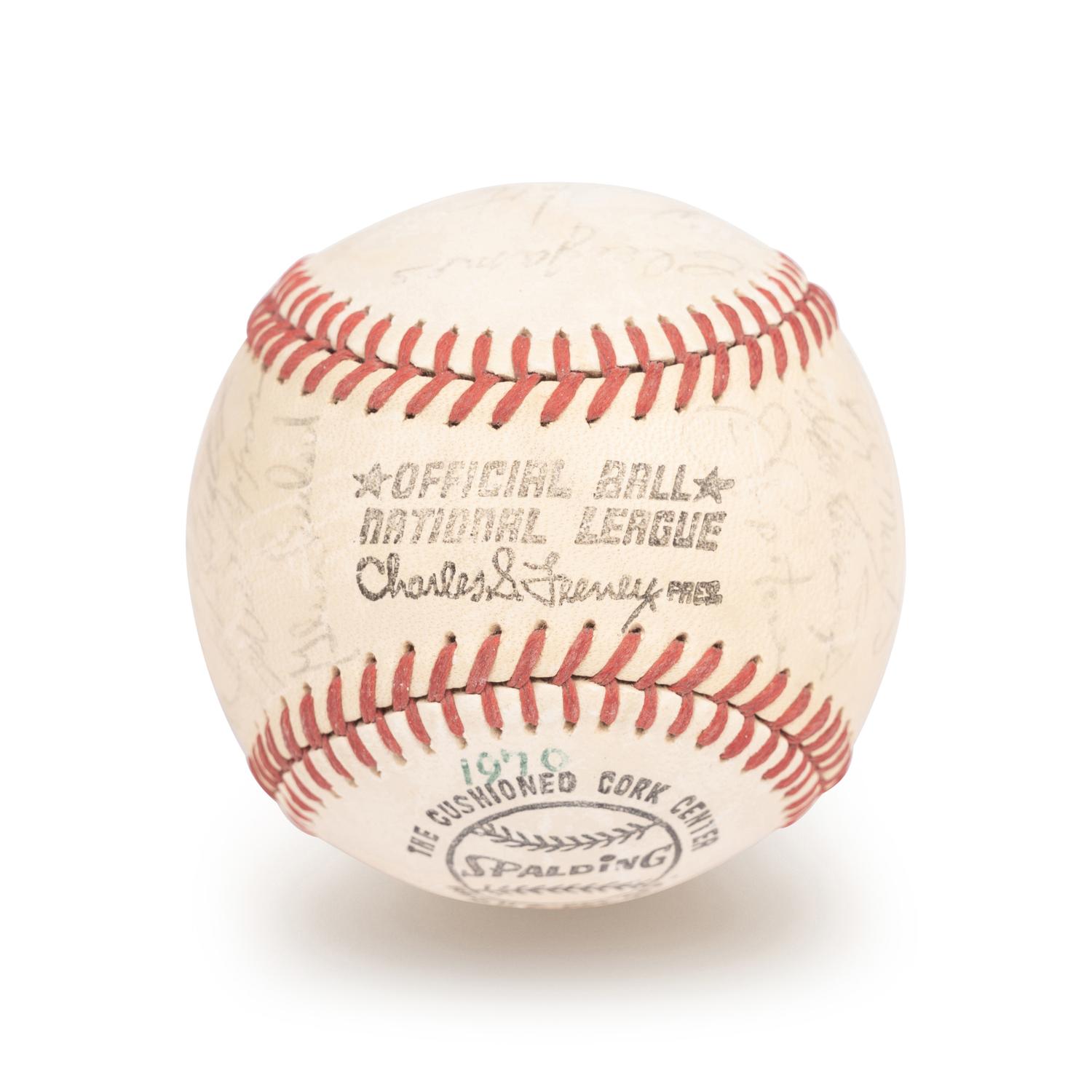 A 1970 Chicago Cubs Team Signed Autograph Baseball Including Ernie Banks, Leo Durocher, Bill Williams, Fergie Jenkins and Ron Santo (Beckett Authentication Services Letter BAS Certified),