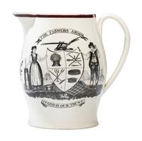 A Liverpool Creamware 'Farmer's Arms' Portrait Pitcher