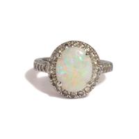 OPAL, DIAMOND, AND WHITE GOLD RING