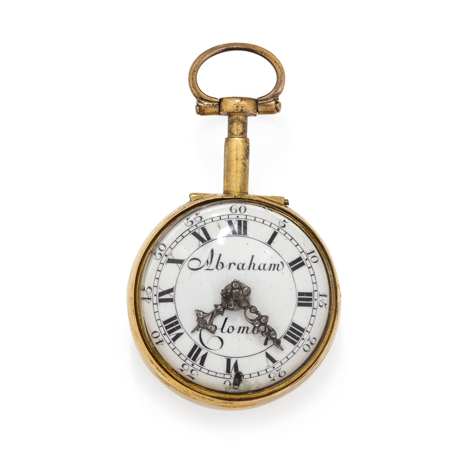 ABRAHAM COLOMBY, PASTE AND ENAMEL OPEN FACE POCKET WATCH