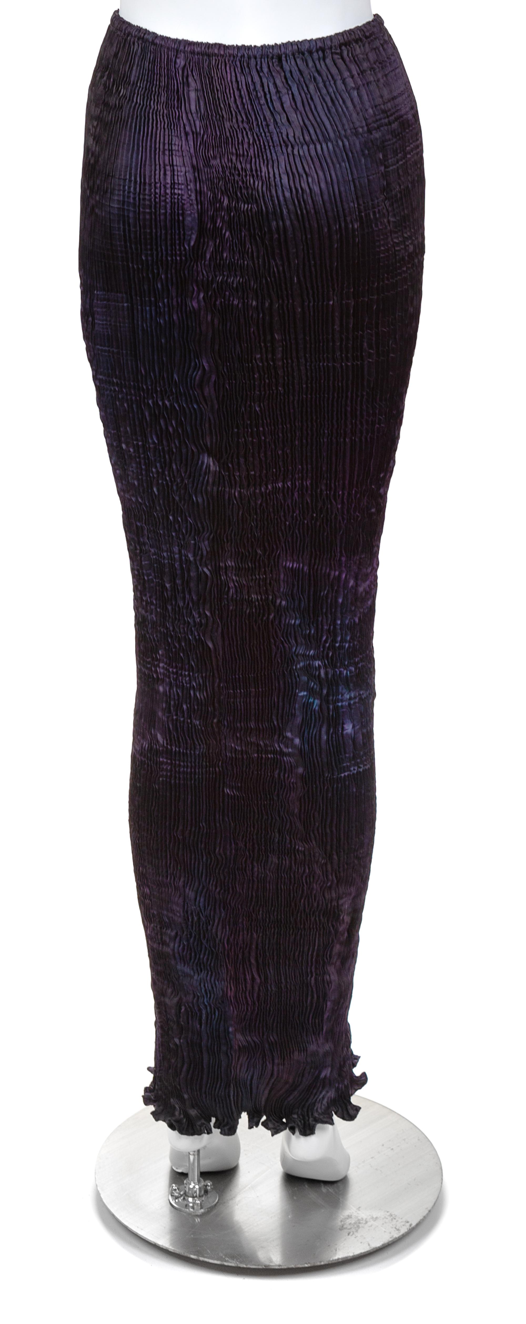 A Patricia Lester Dark Purple/Black Silk Hand Pleated Strapless Sheath, No size.