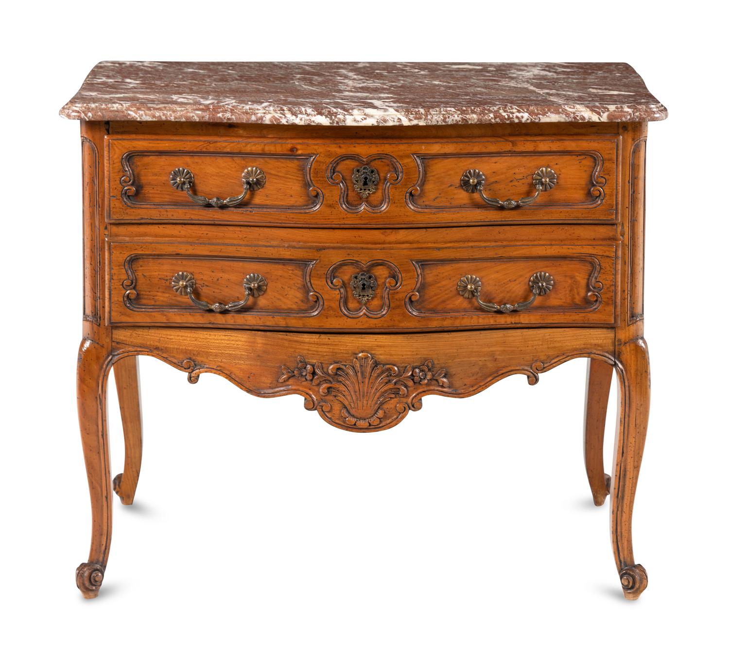 A French Provincial Fruitwood Marble-Top Commode
