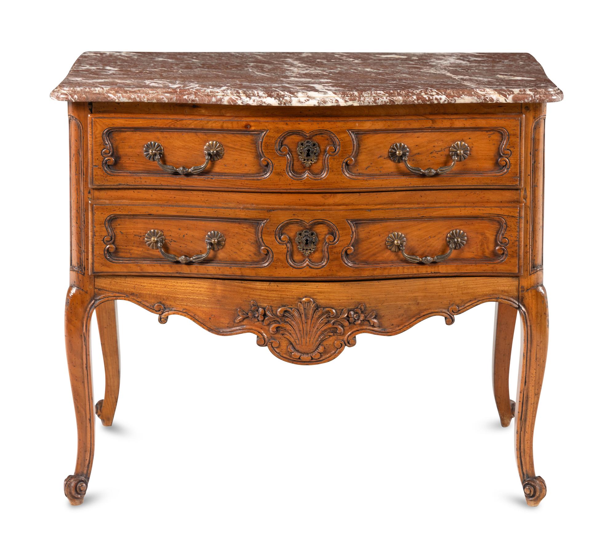 A French Provincial Fruitwood Marble-Top Commode