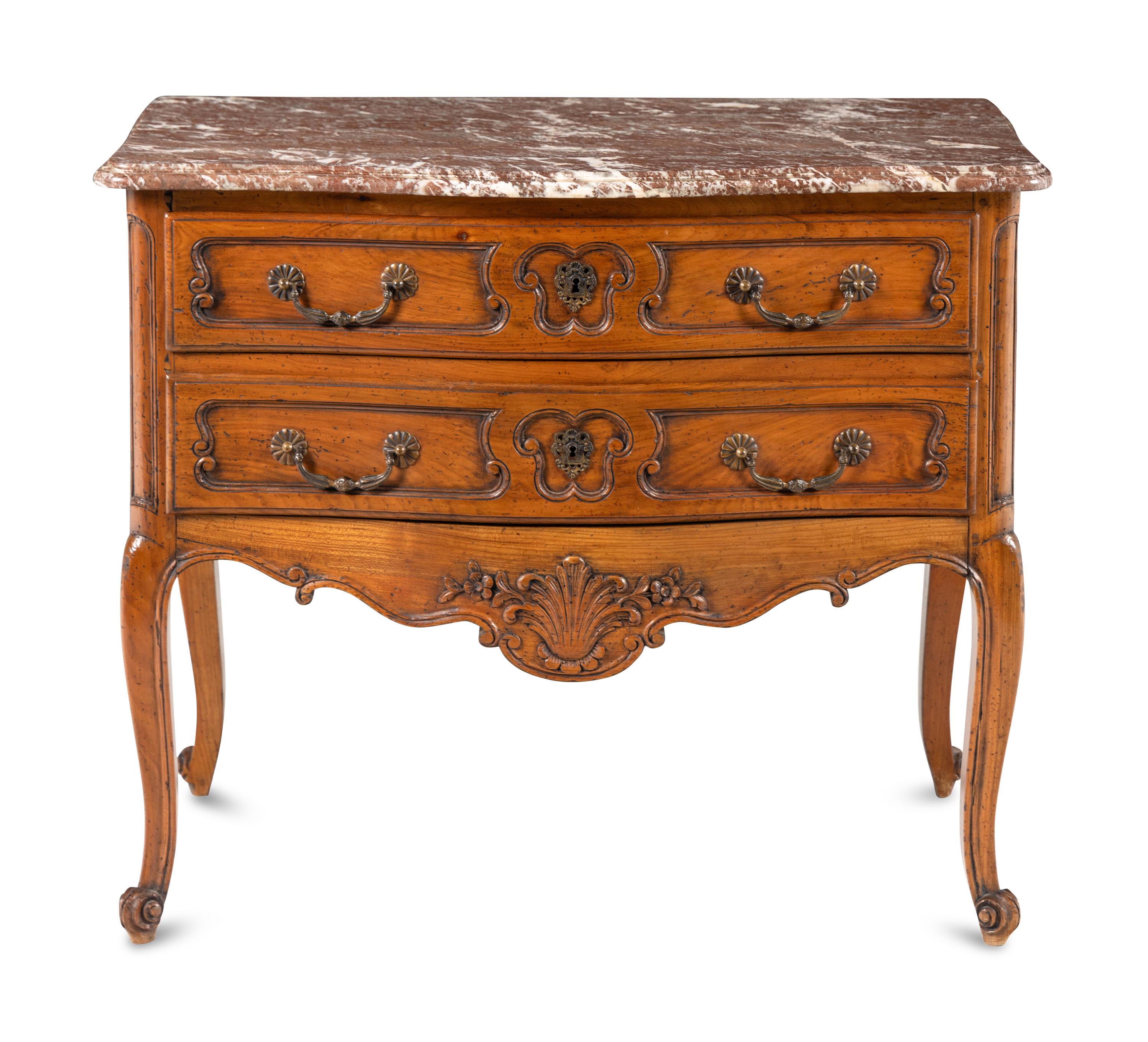 A French Provincial Fruitwood Marble-Top Commode