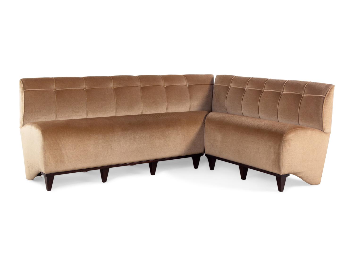A Custom Silk and Mohair-Upholstered Corner Banquette