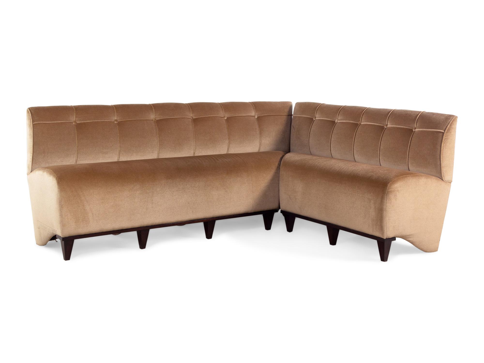 A Custom Silk and Mohair-Upholstered Corner Banquette