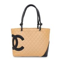 Chanel, Ligne Cambon Tote in Quilted Beige & Black Leather