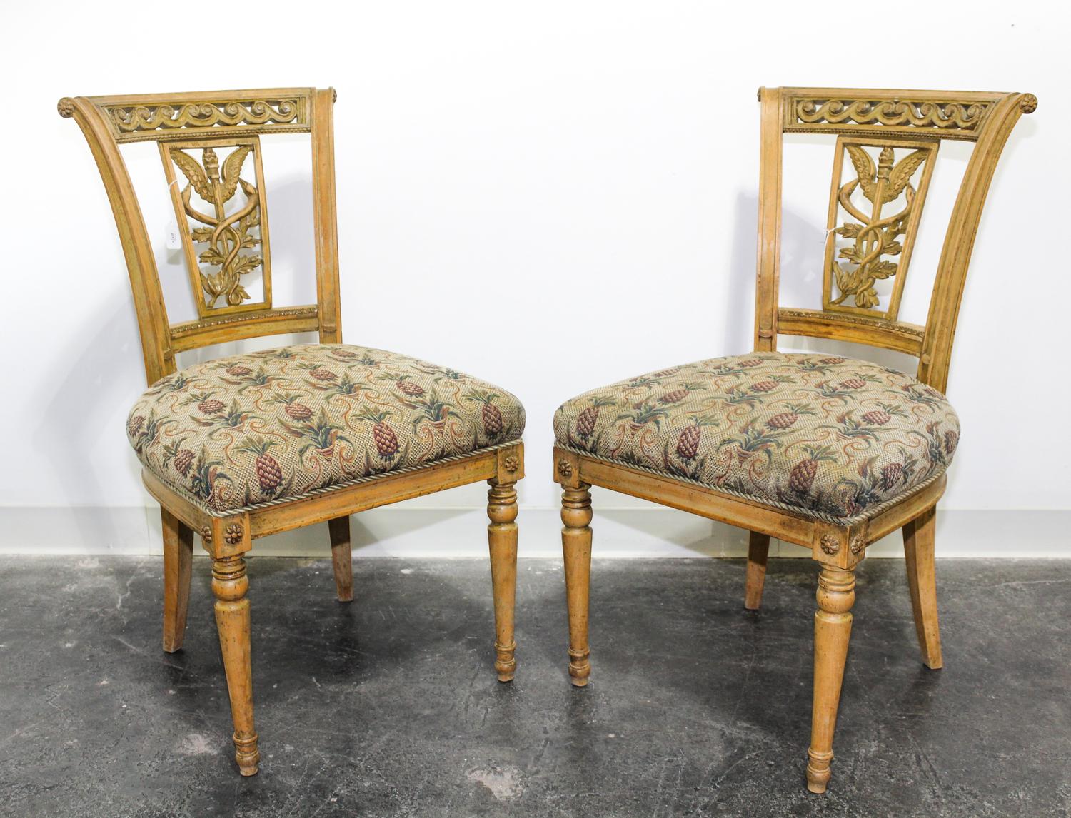 A Set of Four Italian Carved Dining Chairs Height 35 1/4 inches. — 19TH/20TH CENTURY