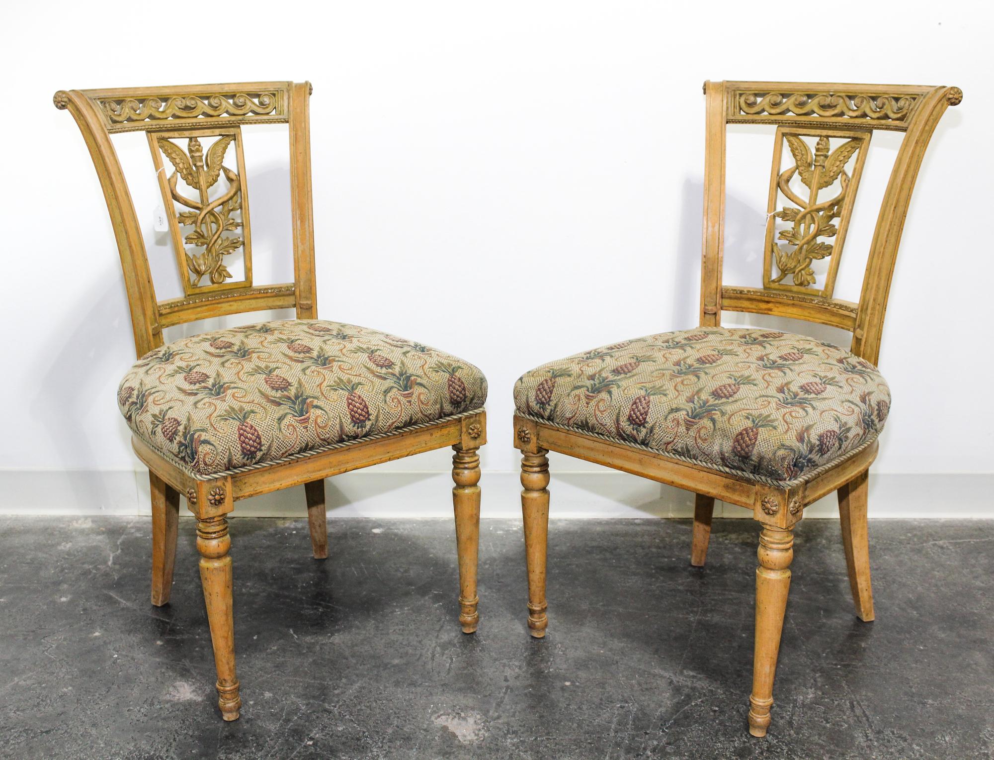 A Set of Four Italian Carved Dining Chairs Height 35 1/4 inches. — 19TH/20TH CENTURY