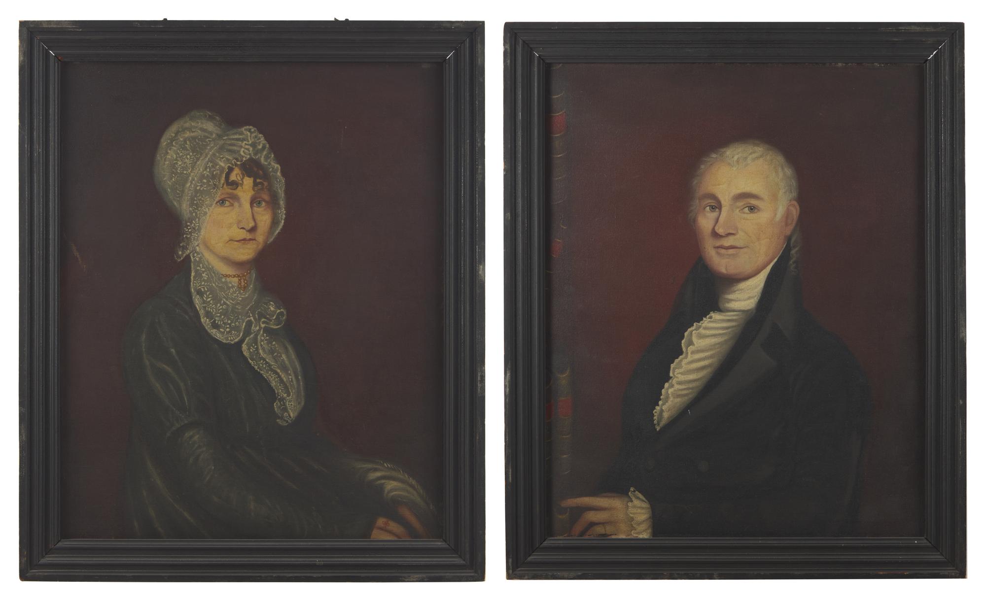 American School 19th Century, A Pair of Portraits, Deacon Ebeneser (1767-1854) and Lydia Raney Goodhue (1772-1859) , Circa 1808