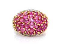 An 18 Karat Yellow Gold, Platinum, Pink Sapphire and Diamond Bombe Ring, 13.70 dwts.