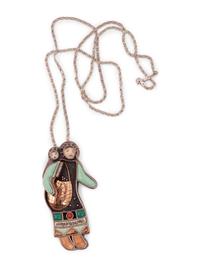 Sterling Silver and 14k Gold Mother and Child Pendant / Pin, with Inlay