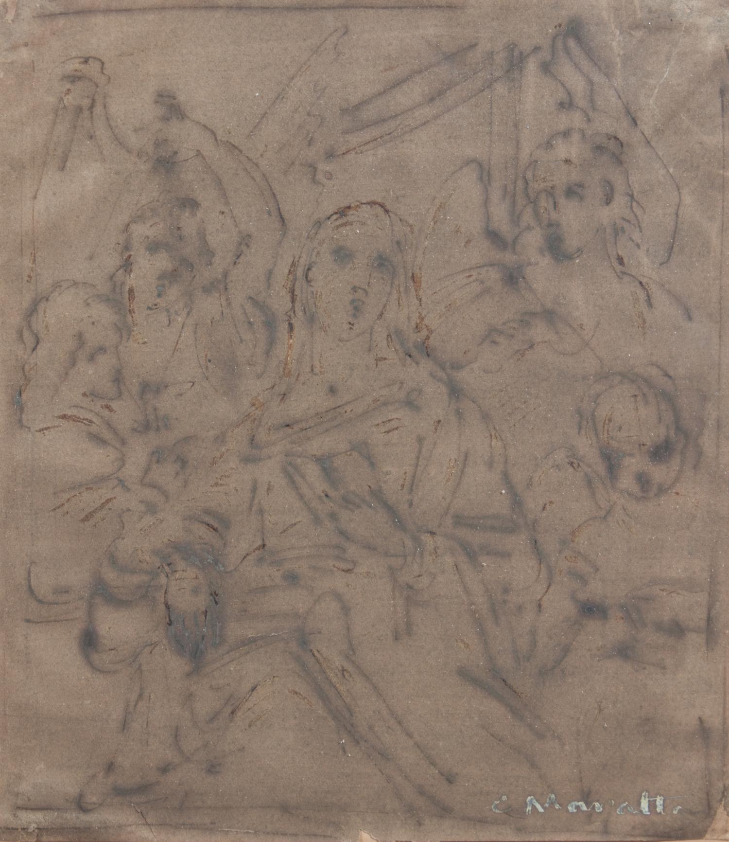 After Carlo Maratti, (Italian, 1625-1713), Study for a Biblical Scene Depicting the Madonna, together with a Marinet drawing Hussers Pr