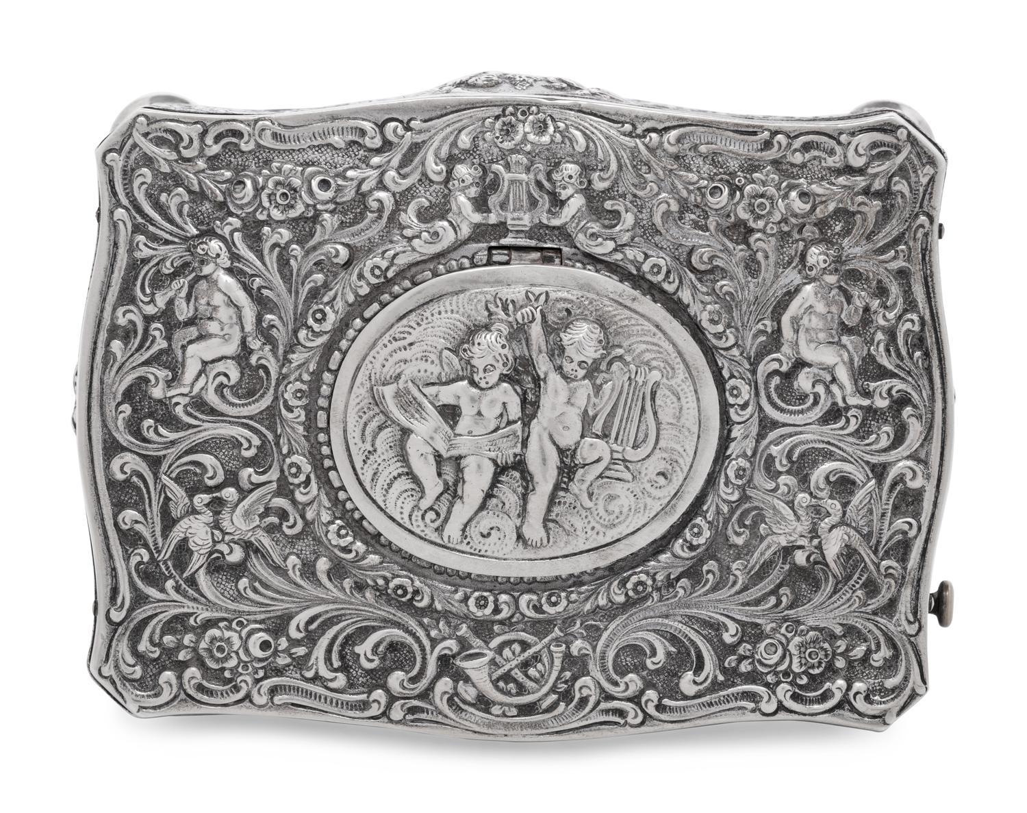 A German Silver Singing Bird Automaton Box
