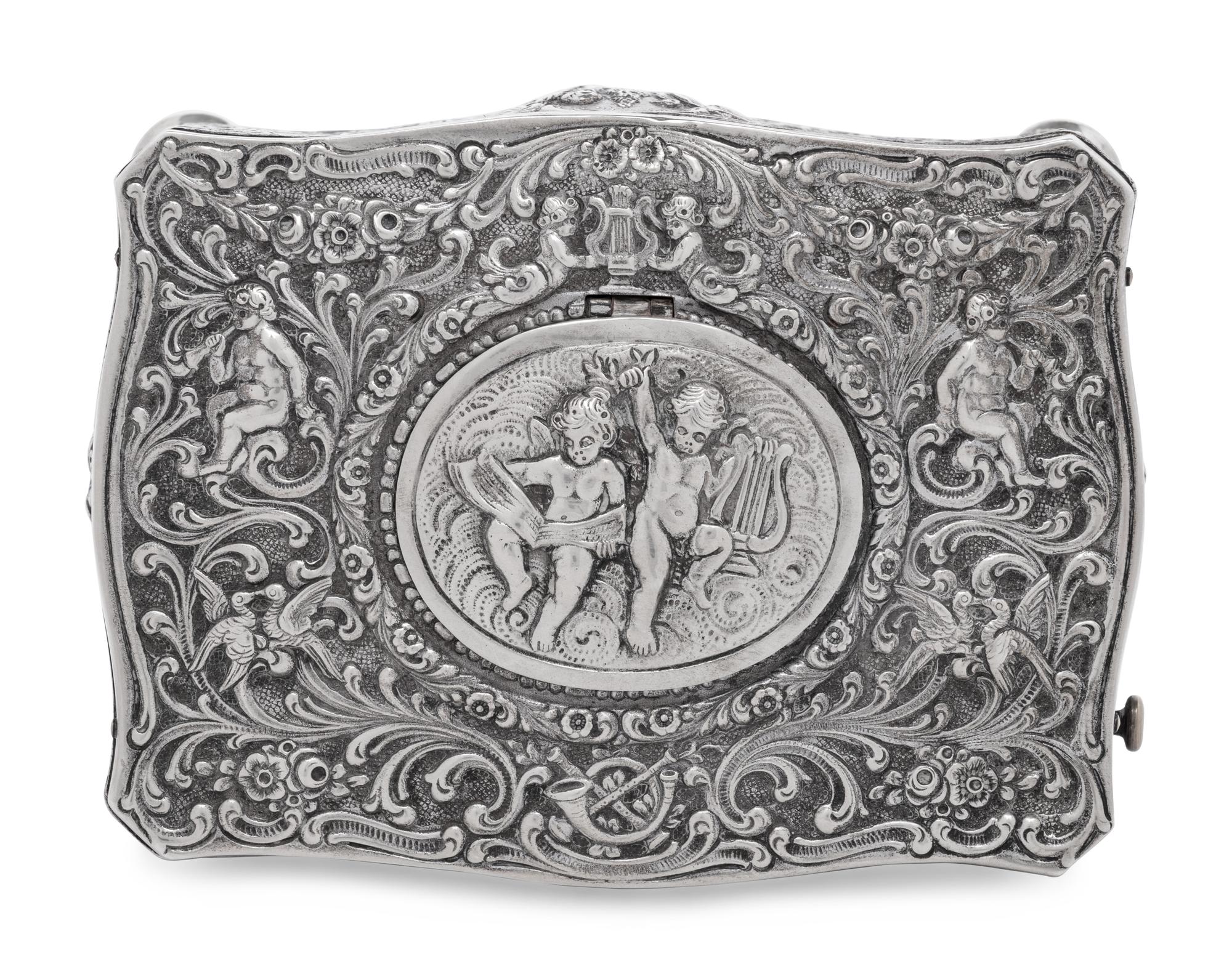 A German Silver Singing Bird Automaton Box