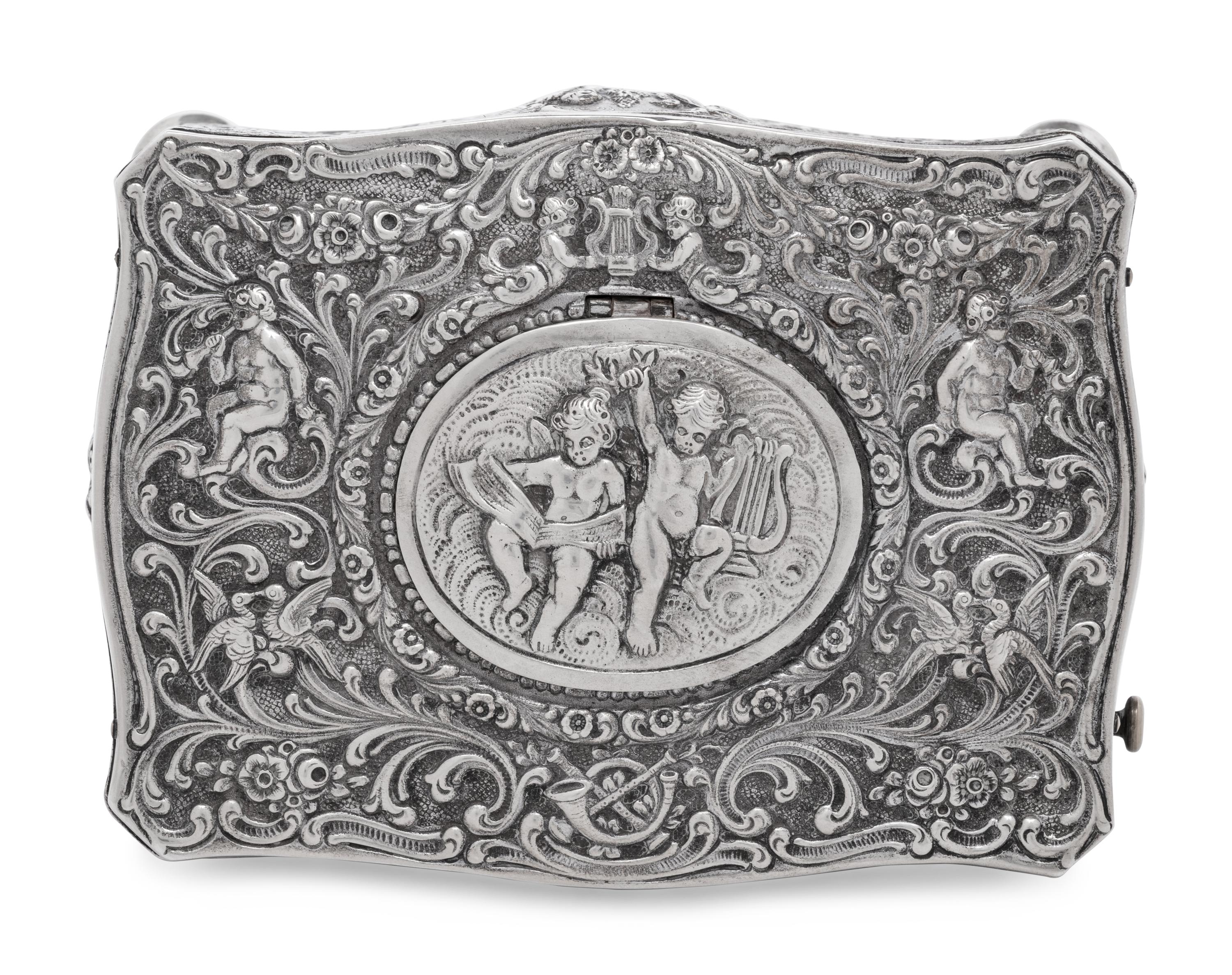 A German Silver Singing Bird Automaton Box