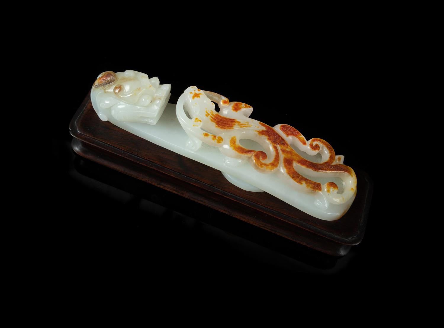 A Celadon and Russet Jade Belt Hook