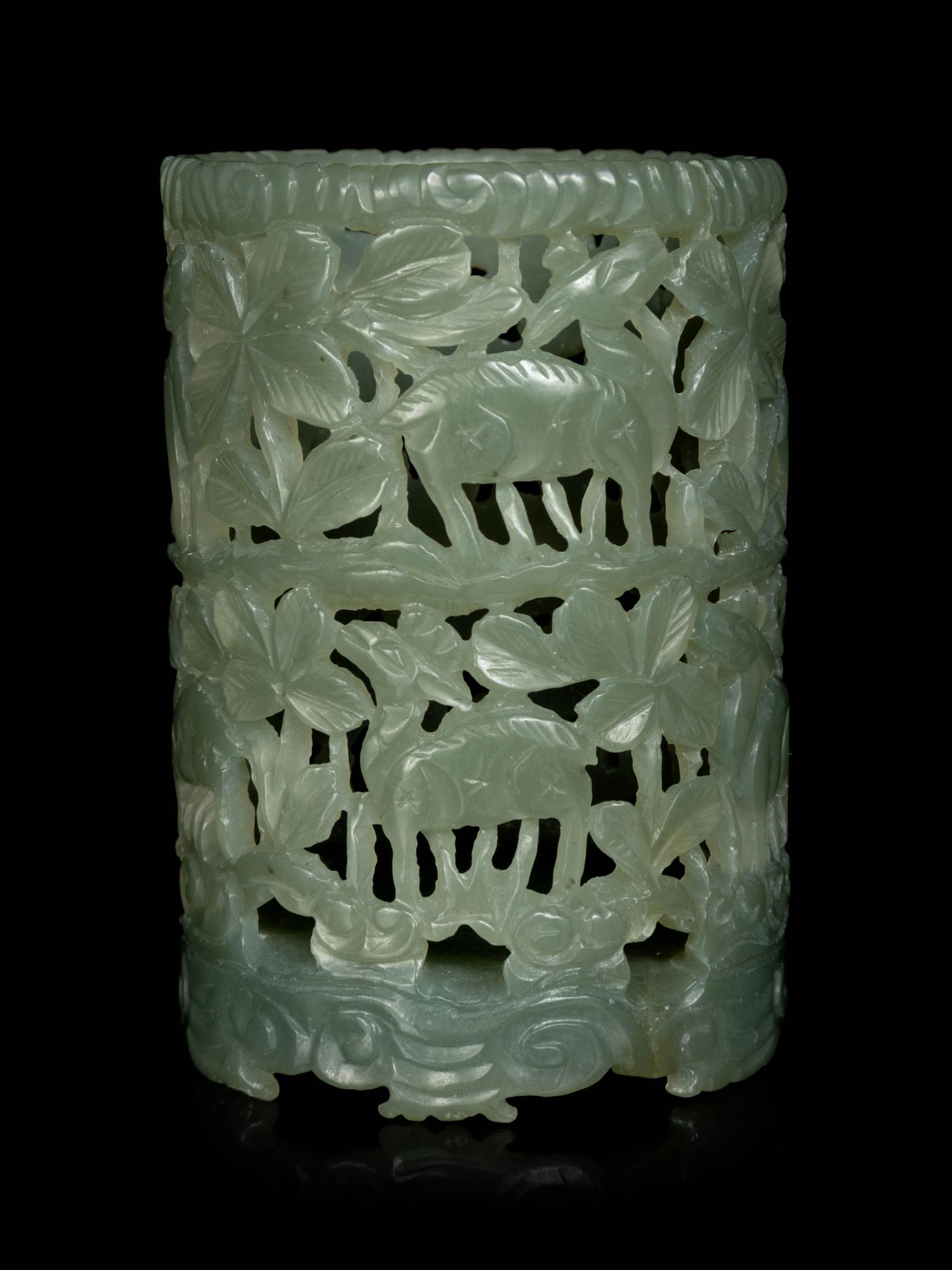 Three Chinese Carved Celadon Jade Articles