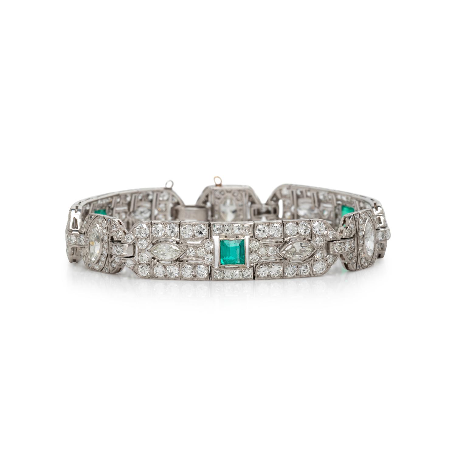 ART DECO, DIAMOND AND EMERALD BRACELET