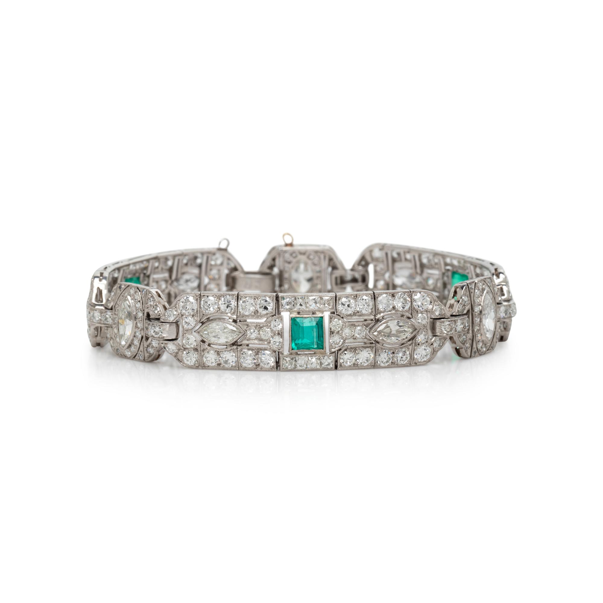 ART DECO, DIAMOND AND EMERALD BRACELET