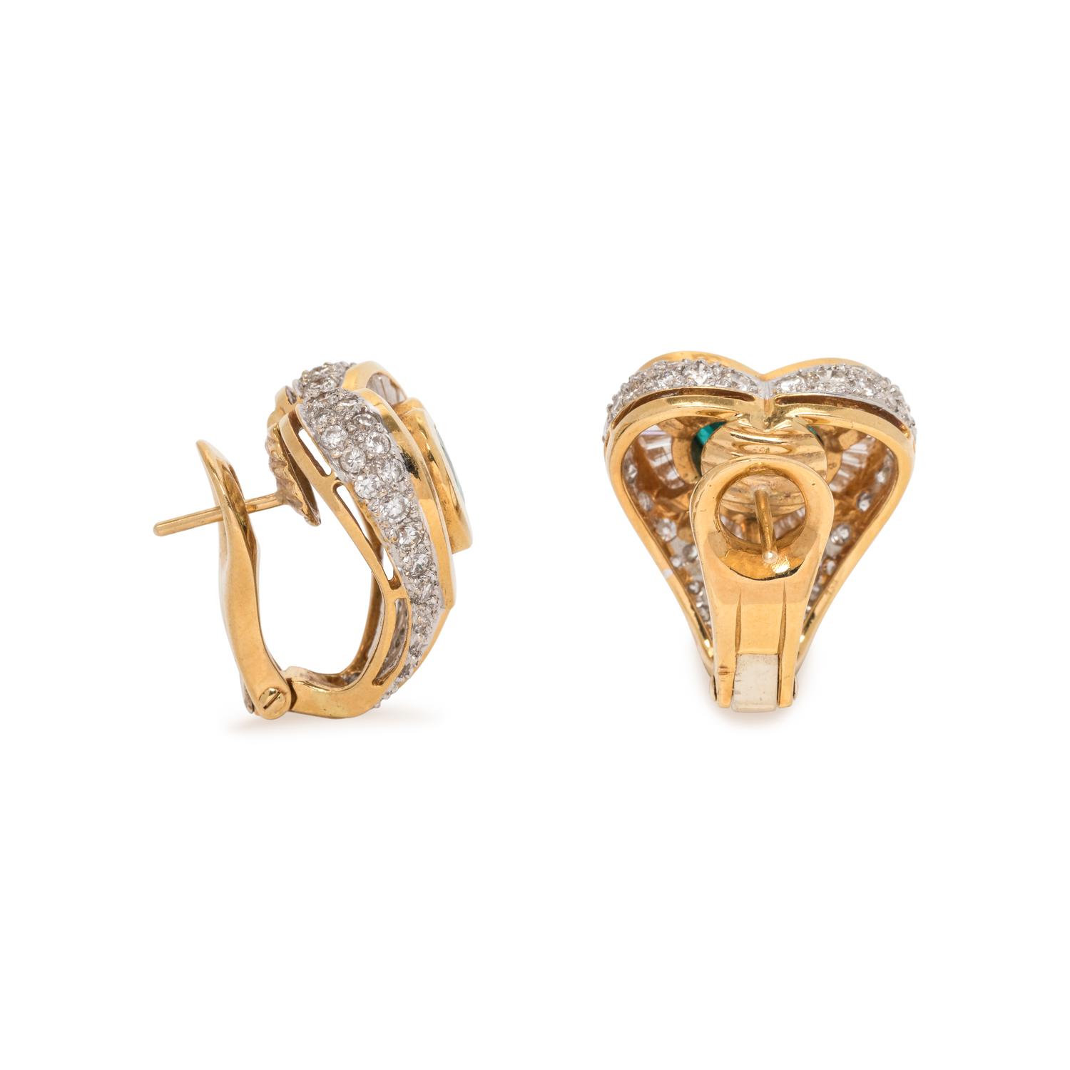 EMERALD AND DIAMOND HEART EARCLIPS
