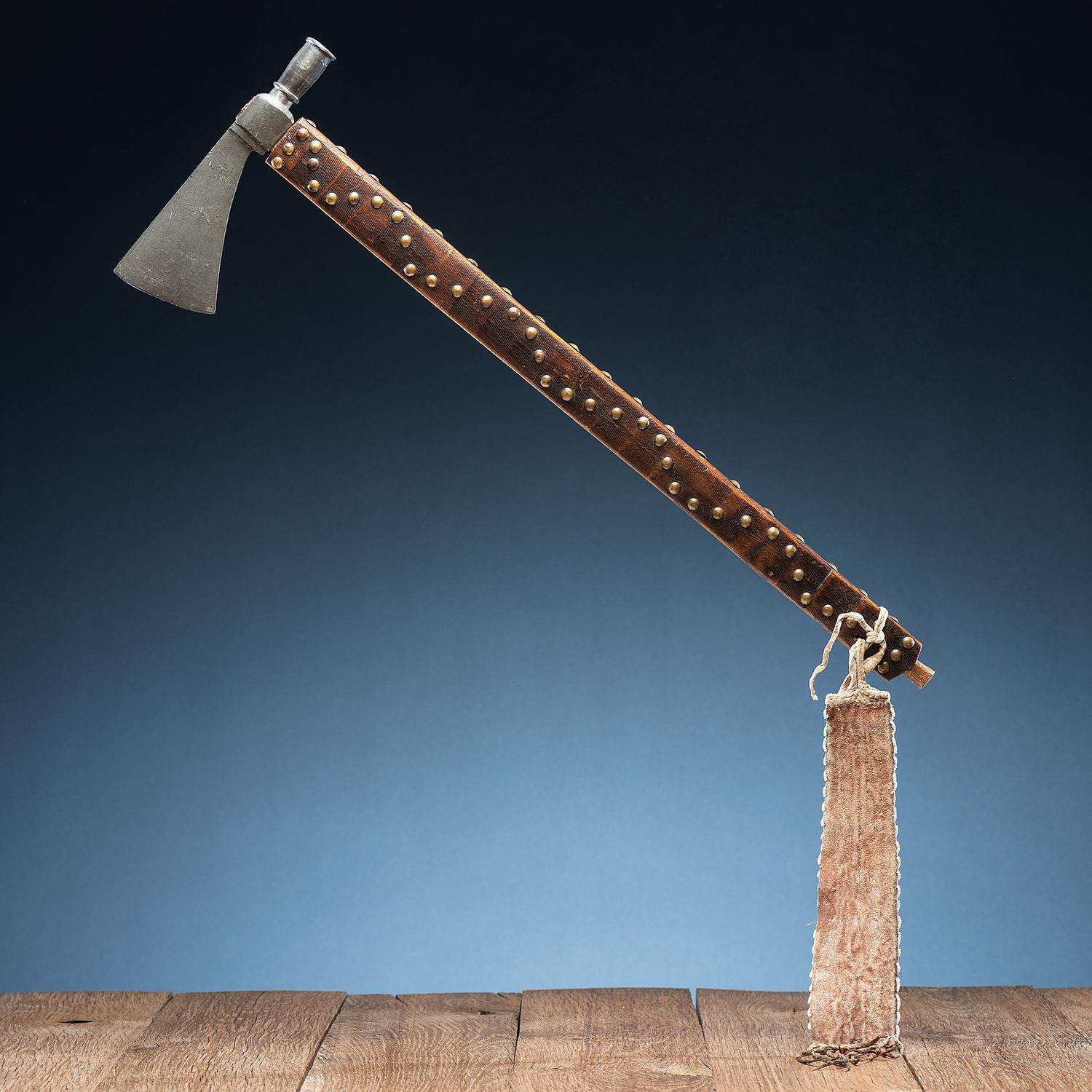 Plains Pipe Tomahawk, Decorated with Tacks and Beaded Drop