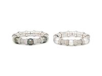 PAIR OF CULTURED PEARL, DIAMOND, AND WHITE GOLD CUFF BRACELETS