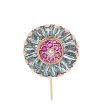 RETRO, AQUAMARINE, RUBY AND DIAMOND STICK PIN