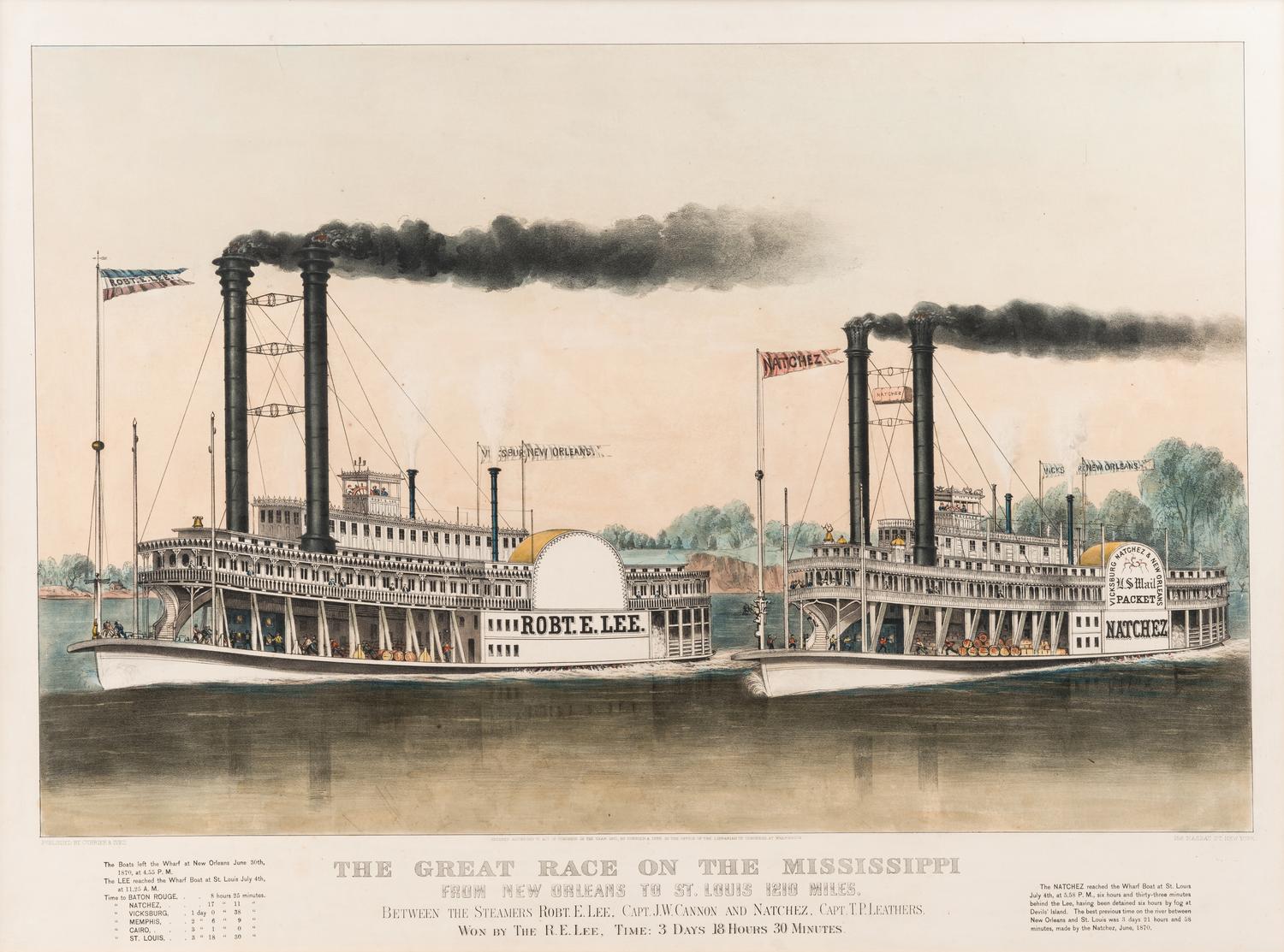 CURRIER and IVES, publishers The Great Race on the Mississippi. From New Orleans to St. Louis..., 1870. (G.2864)