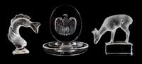 Four Lalique Molded and Frosted Glass Articles Height of tallest 9 1/2 inches — 20TH CENTURY