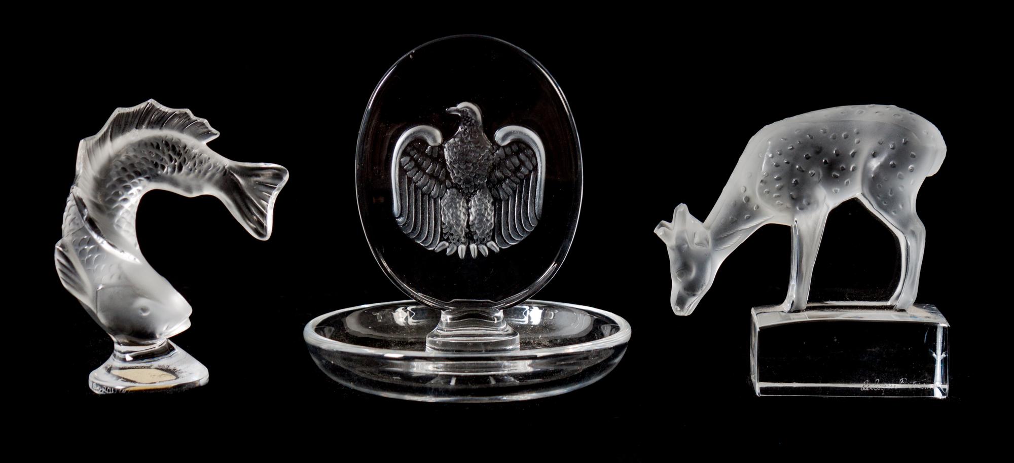 Four Lalique Molded and Frosted Glass Articles Height of tallest 9 1/2 inches — 20TH CENTURY