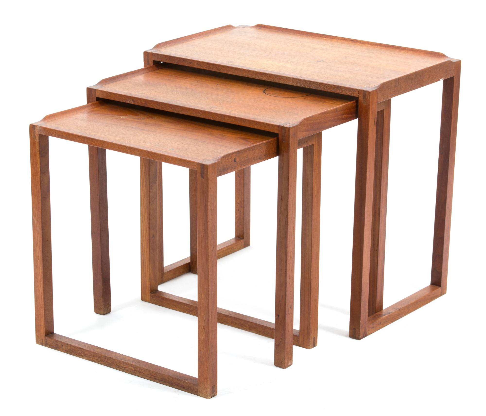 A Set of Three Danish Nesting Tables Height 21 1/4 x width 14 x depth 23 inches. — 20TH CENTURY