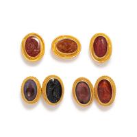 A Gold Tuxedo Stud Set with Seven Roman Intaglios