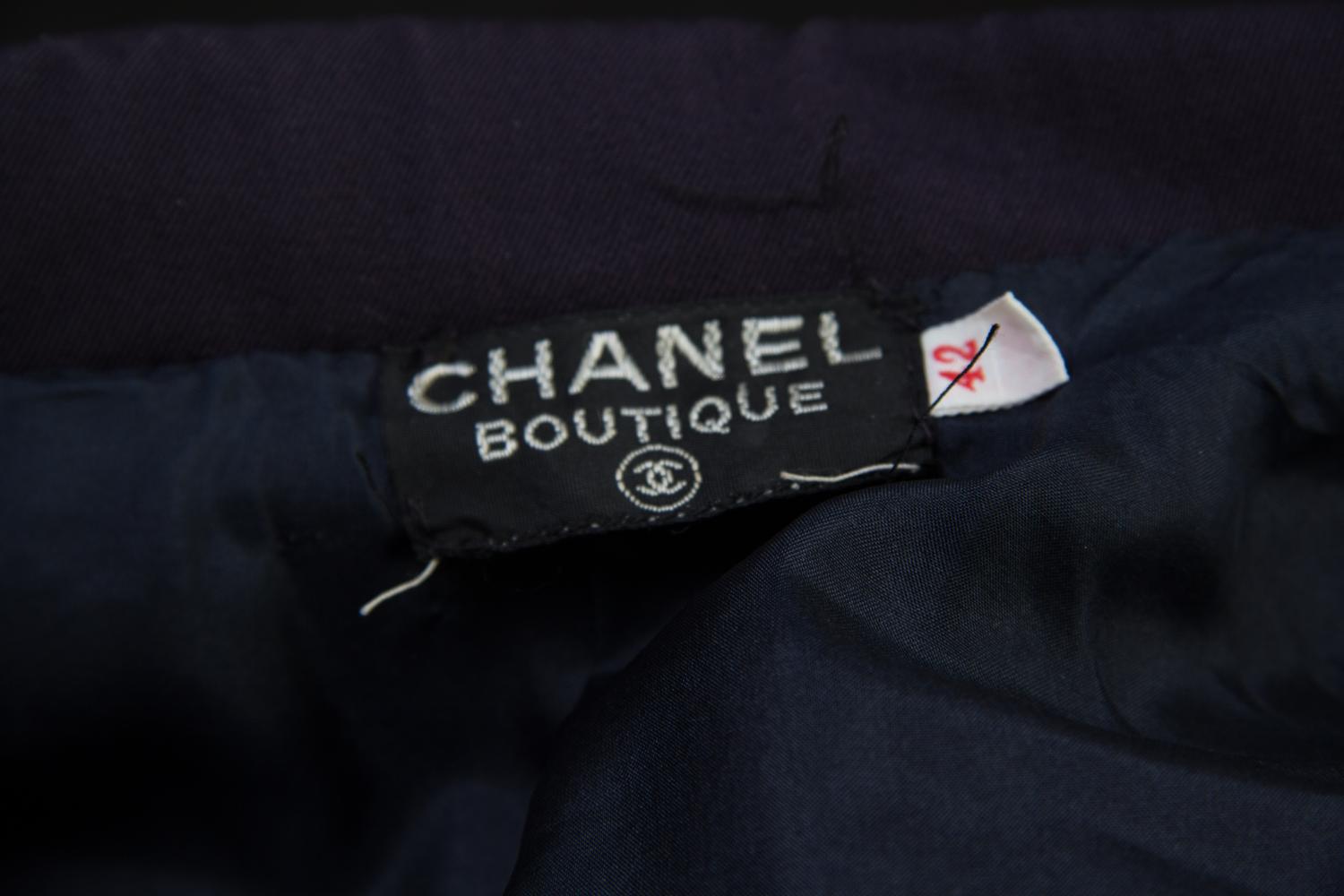 A Chanel Navy Pant Suit, Size 42.