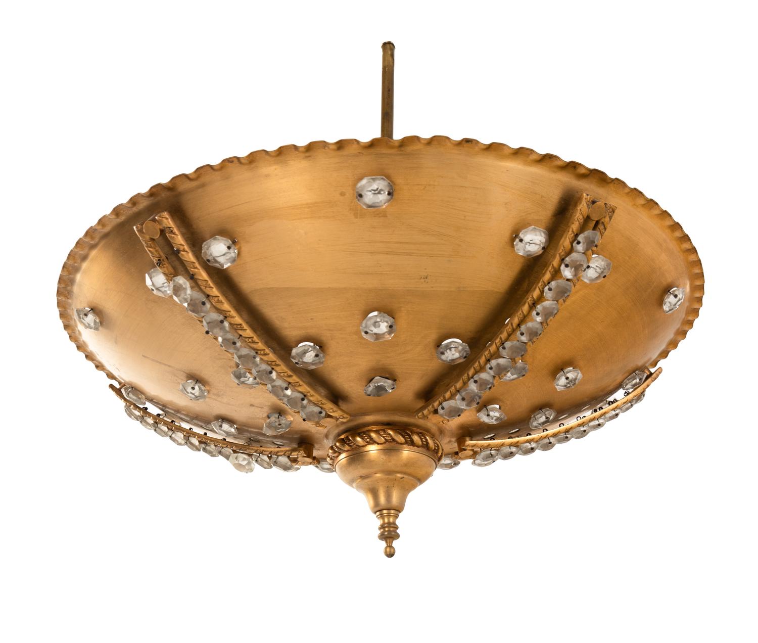 A Gilt Bronze and Cut Glass Pendant Light