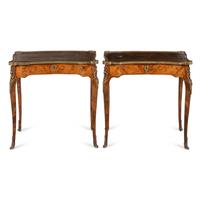 A Pair of Louis XV Style Gilt Bronze Mounted Marquetry Tables à Écrire