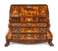 A Dutch Baroque Burl Walnut and Marquetry Slant-Front Desk