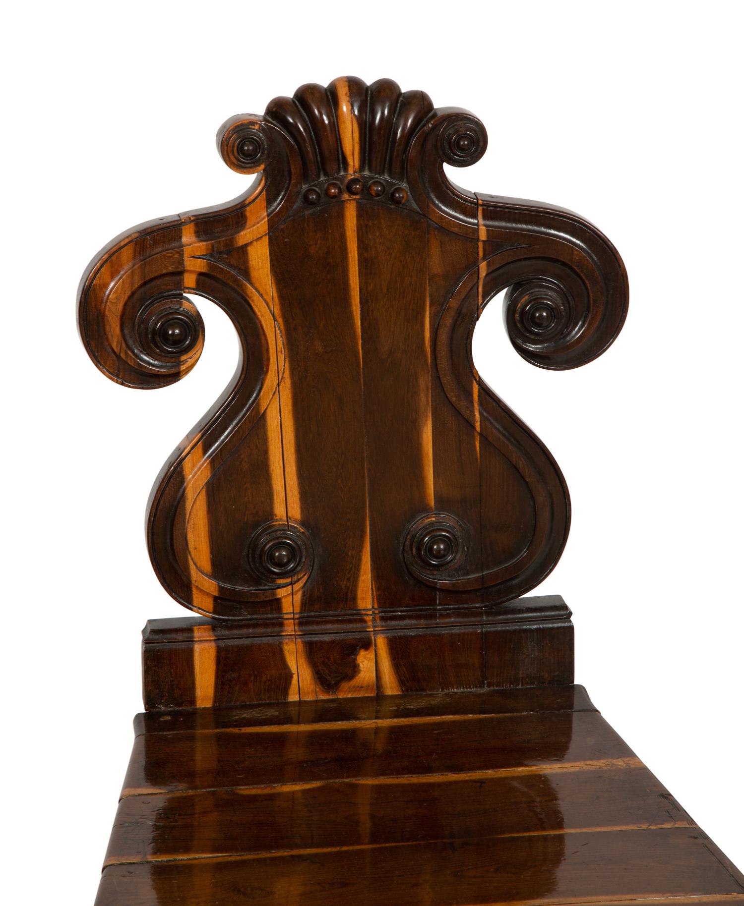A Pair of Regency Style Calamander Hall Chairs