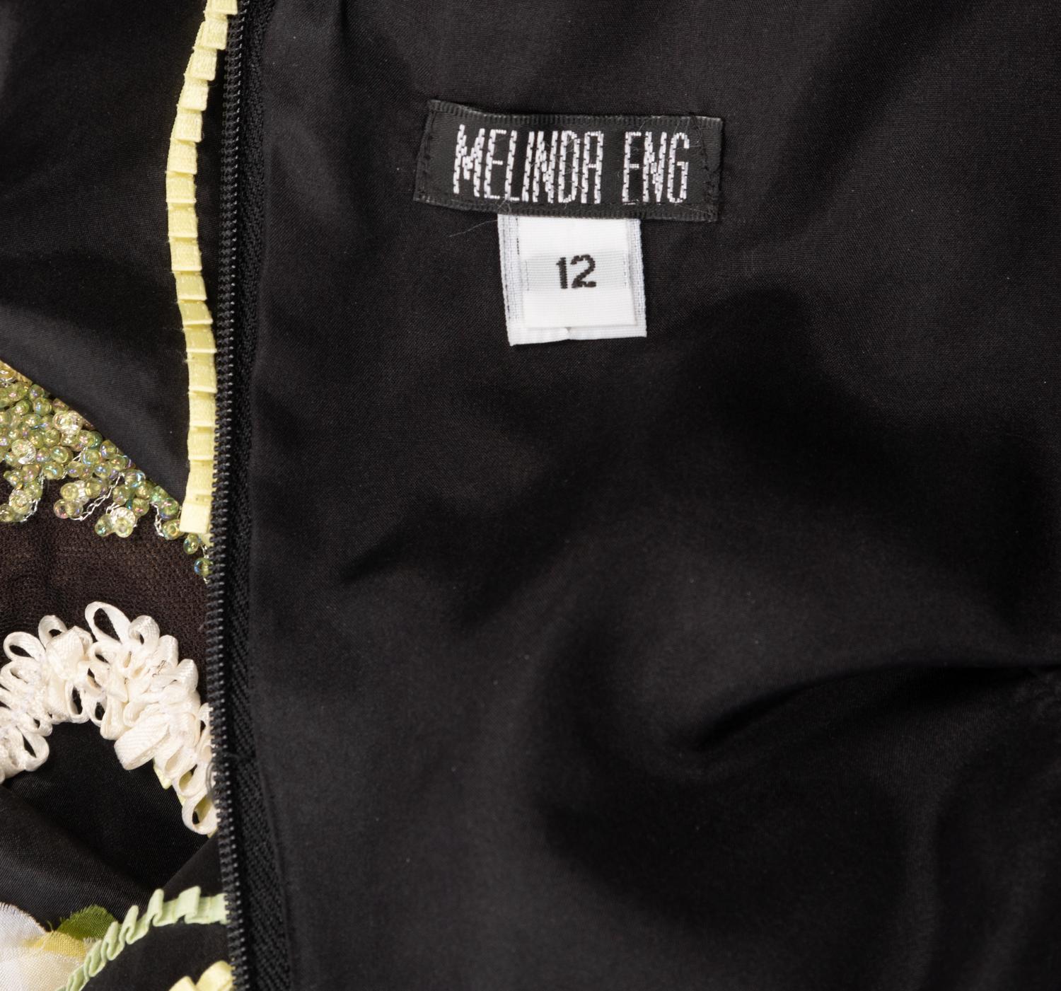 Melinda Eng Taffeta Mermaid Dress with Floral Embellishments
