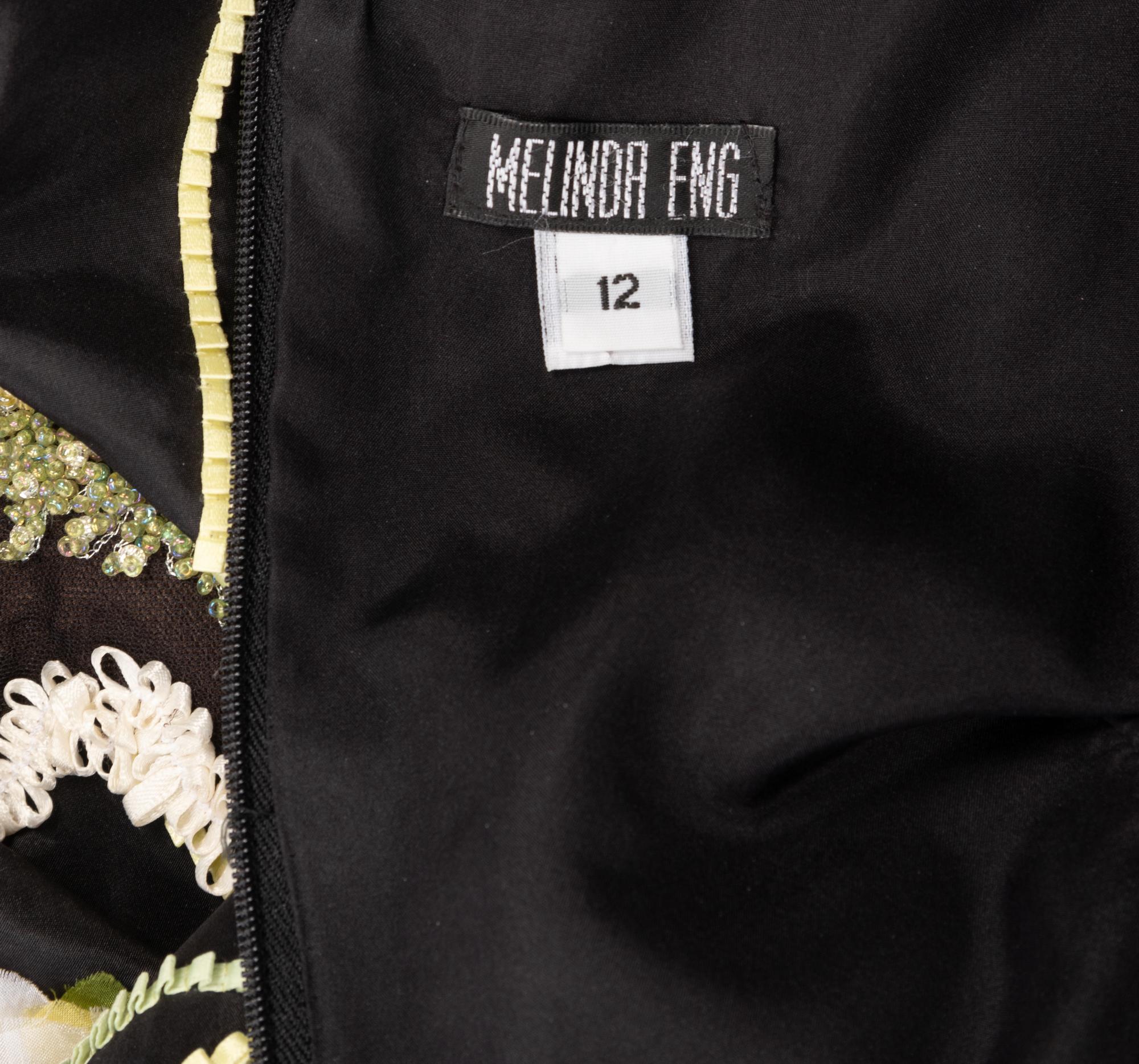 Melinda Eng Taffeta Mermaid Dress with Floral Embellishments