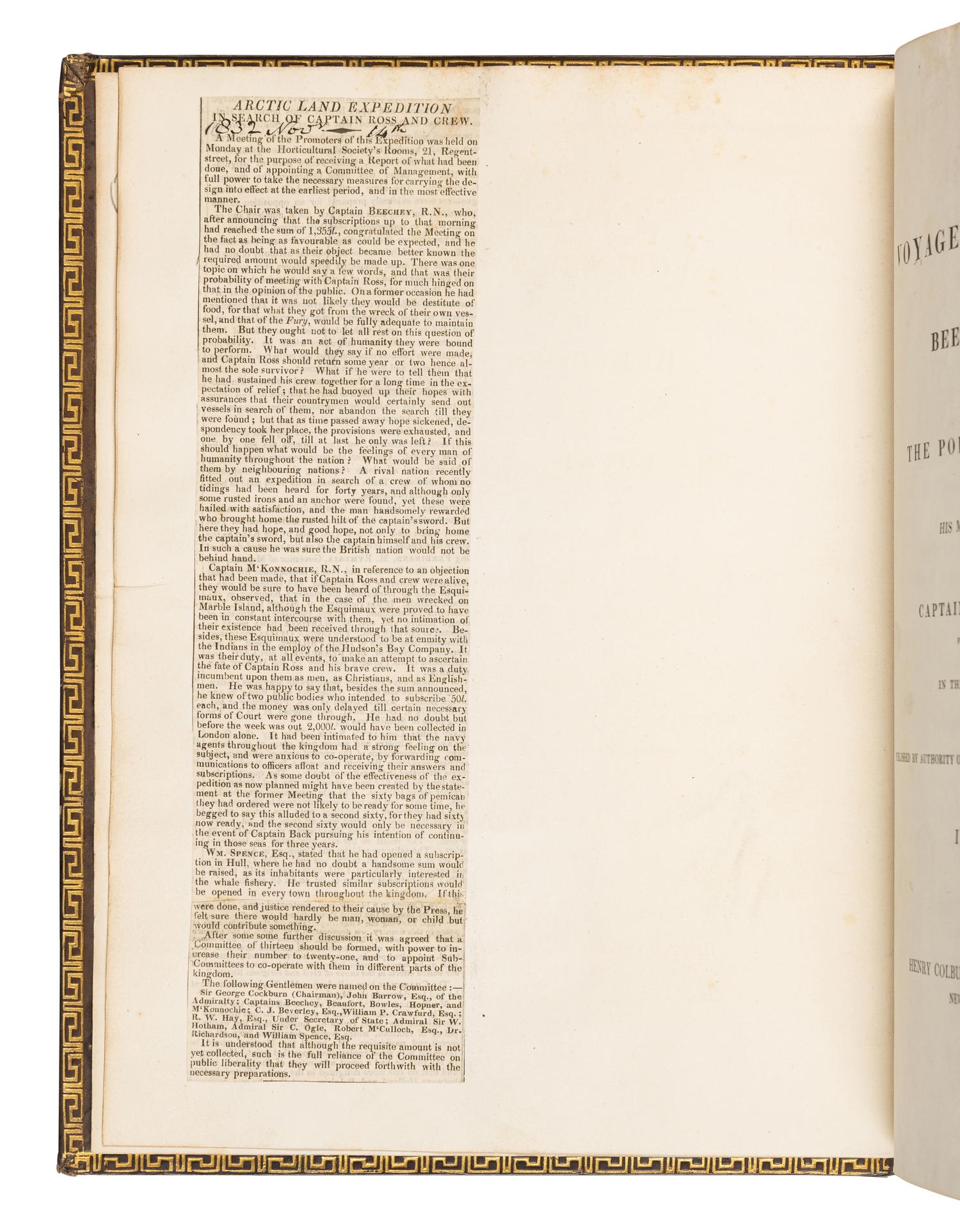 BEECHEY, Frederick William (1796-1856). Narrative of a Voyage to the Pacific and Beering's Strait, to co-operate with The Polar Expeditions: performed in H.M. Ship Blossom,... in the years 1825...28. In Two Parts. London: Henry Colburn and Richard Bentley, 1831.