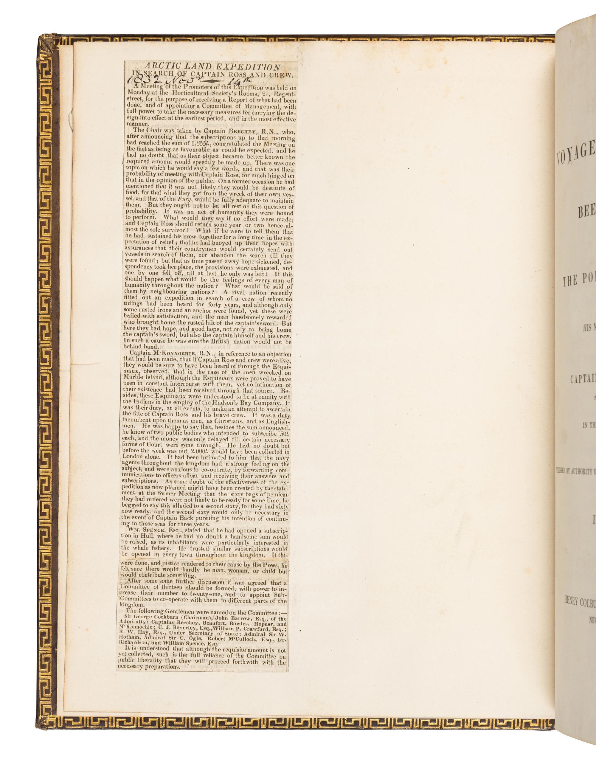 BEECHEY, Frederick William (1796-1856). Narrative of a Voyage to the Pacific and Beering's Strait, to co-operate with The Polar Expeditions: performed in H.M. Ship Blossom,... in the years 1825...28. In Two Parts. London: Henry Colburn and Richard Bentley, 1831.