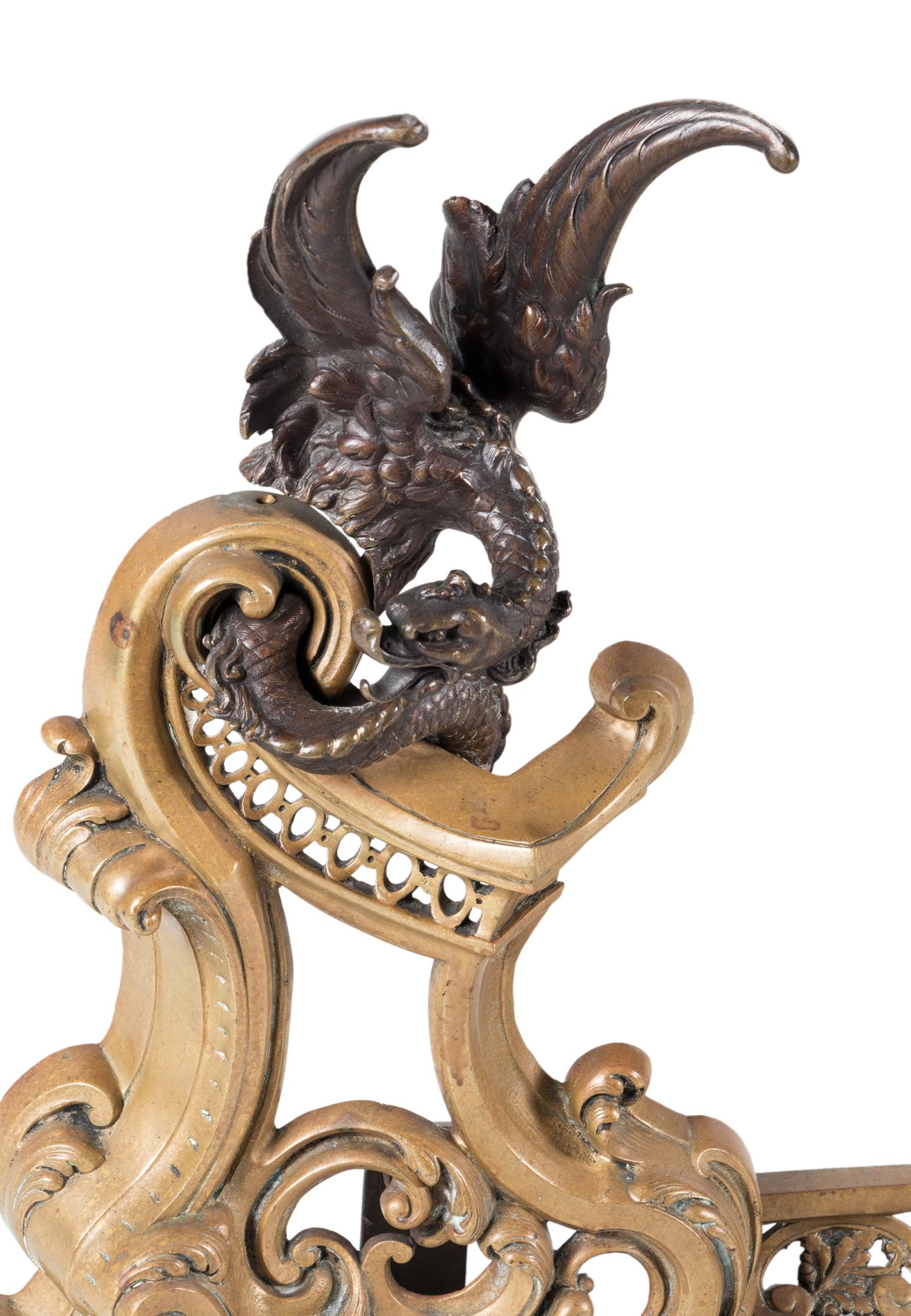 A Rococo Style Gilt Bronze Fire Guard with Dragons