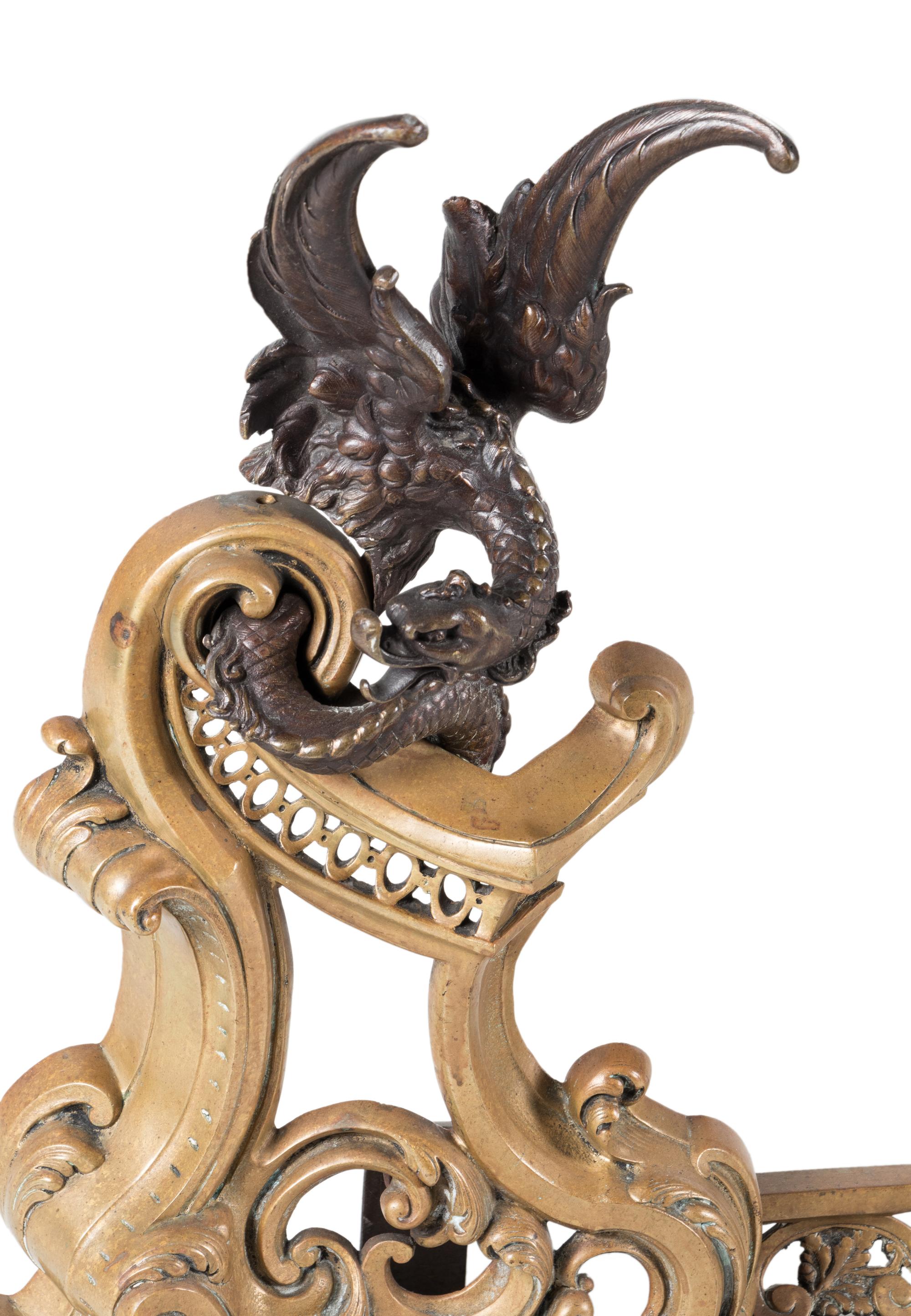 A Rococo Style Gilt Bronze Fire Guard with Dragons