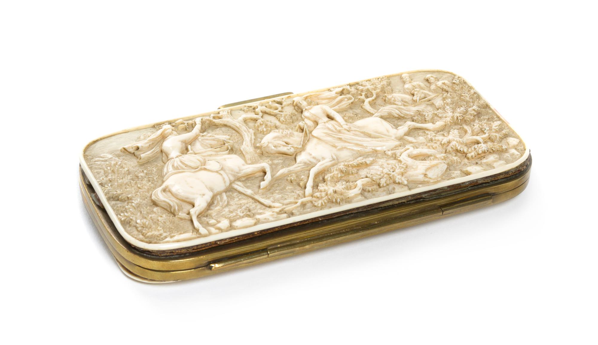 A Continental Carved Ivory Cigar Case, Width 6 inches.